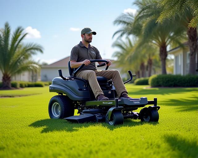 Florida Lawns And Landscaping team mowing a lawn in Cocoa, FL